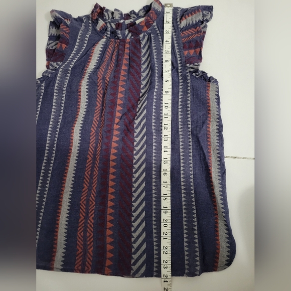 Loft Aztec Print Ruffle Cap Sleeves and Mock Neck Keyhol Back Tank Top - Picture 3 of 7